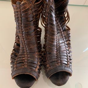 Worn Once Leather Heels with wood heels